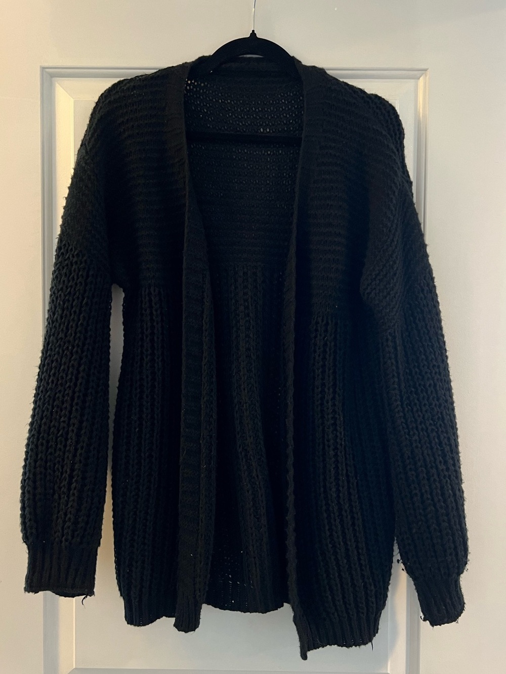 Black Open-Front Chunky Knit Cardigan
